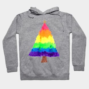 Rainbow Watercolor Christmas Tree Hoodie